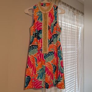 NWT Lilly Pulitzer Alexa Goombay Smashed Gold Fringed Shift Dress Size 0